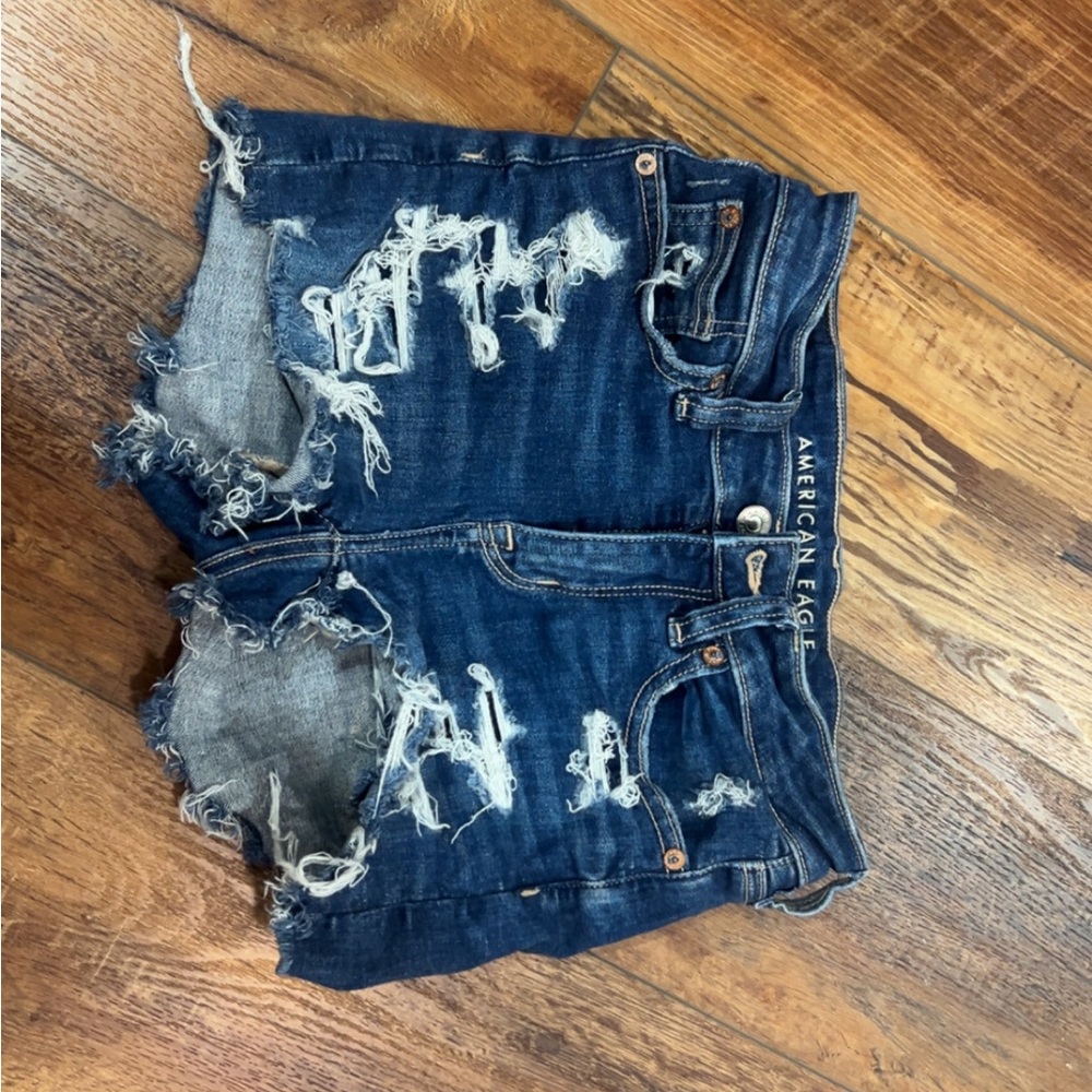 American Eagle Outfitters Dark Blue Distressed Denim Cutoff Shorts